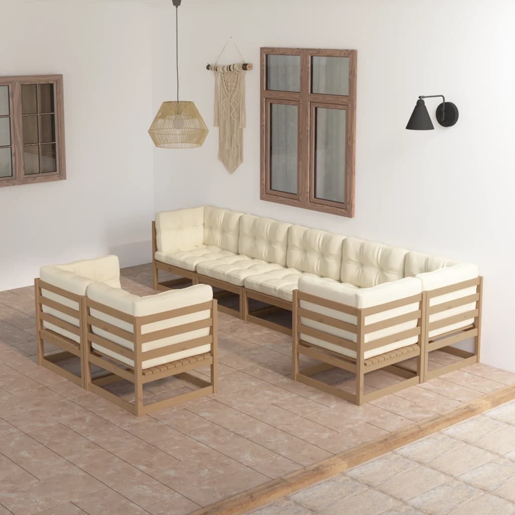 Set mobilier de grădină cu perne, 8 piese, lemn masiv pin - Lando