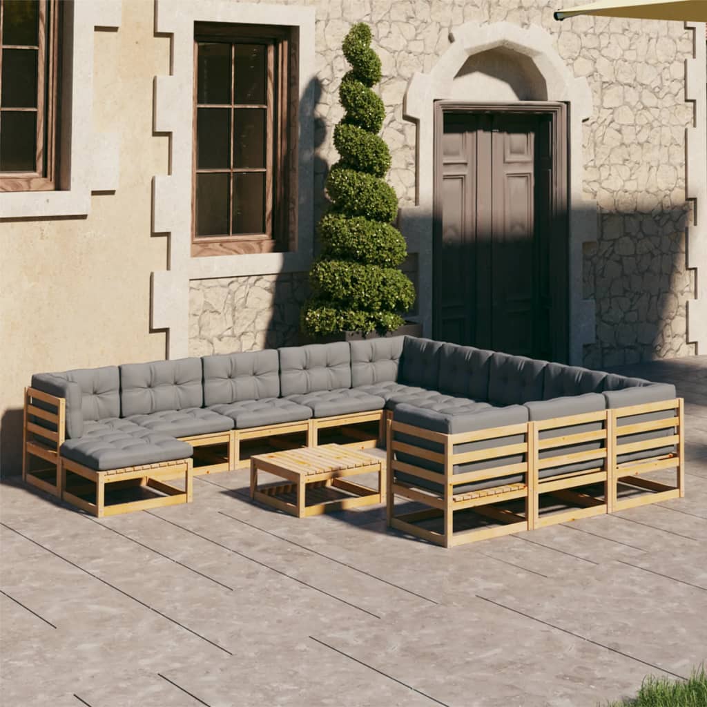 Set mobilier grădină cu perne, 12 piese, lemn masiv de pin - Lando