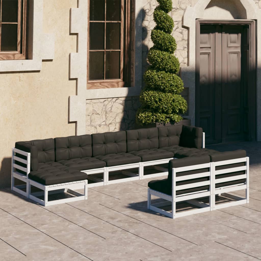Set mobilier grădină cu perne, 9 piese, lemn masiv de pin alb - Lando