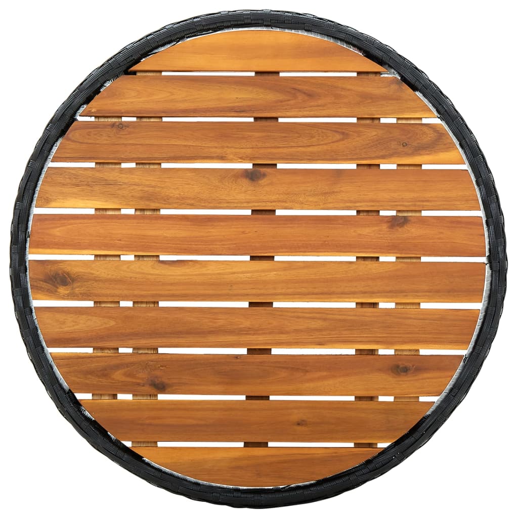 Masă de ceai, negru, 60 cm, poliratan și lemn masiv de acacia - Lando