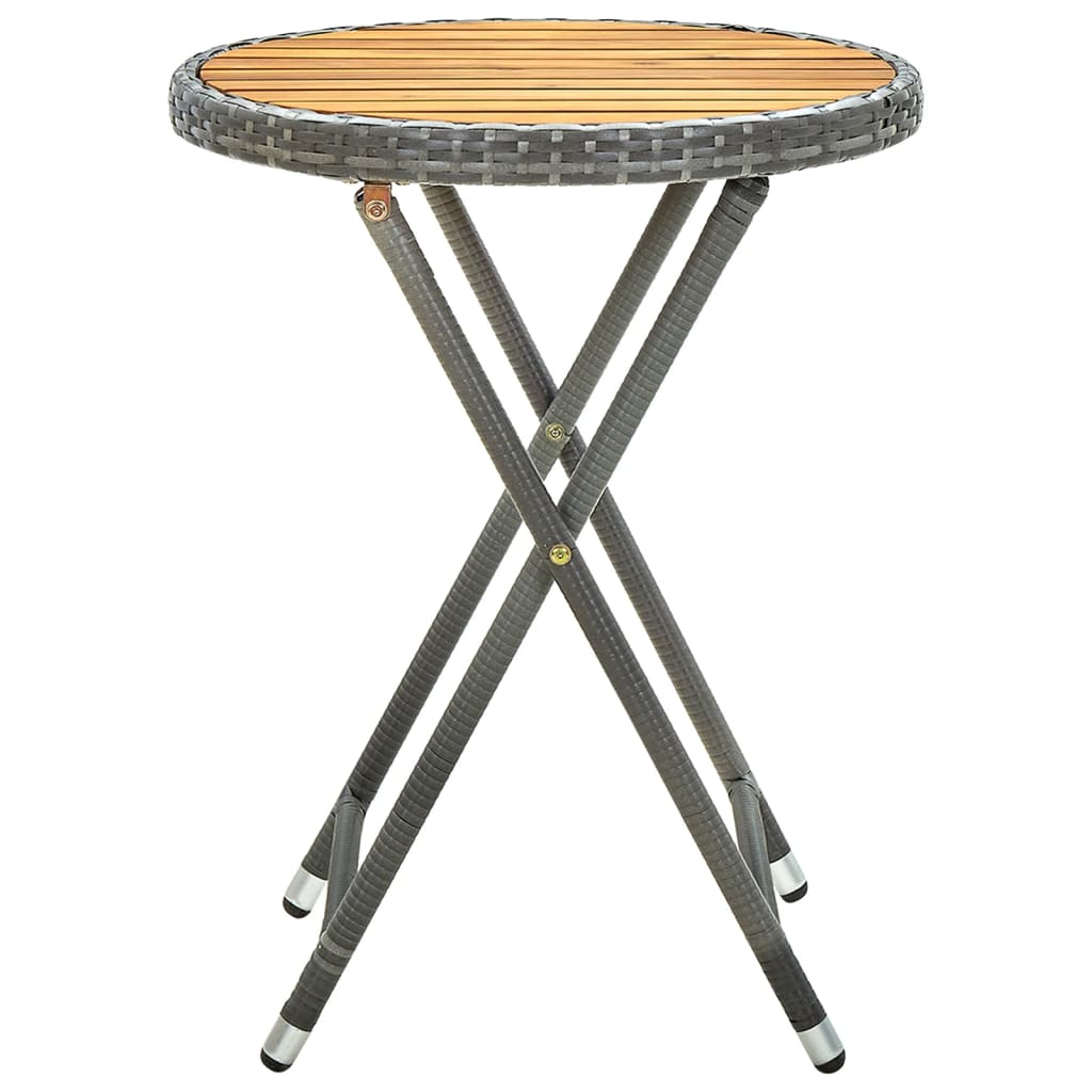 Masă de ceai, gri, 60 cm, poliratan și lemn masiv acacia - Lando