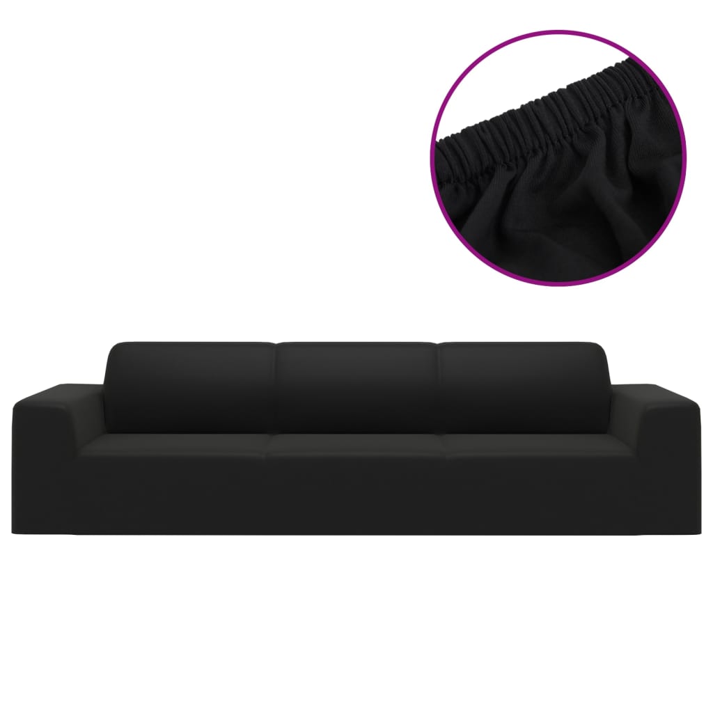 Husă elastică pentru canapea cu 4 locuri poliester jersey negru - Lando