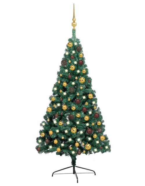 Încărcați imaginea în vizualizatorul Galerie, Jumătate brad Crăciun artificial cu set globuri verde 120 cm Lando - Lando
