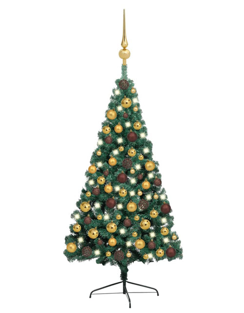 Загрузите изображение в средство просмотра галереи, Jumătate brad Crăciun pre-iluminat cu set globuri verde 150 cm Lando - Lando
