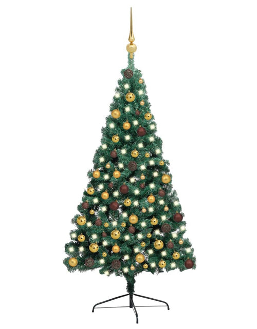 Încărcați imaginea în vizualizatorul Galerie, Jumătate brad Crăciun artificial cu set globuri verde 210 cm Lando - Lando
