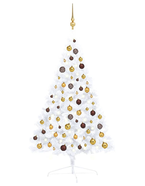 Загрузите изображение в средство просмотра галереи, Jumătate brad Crăciun artificial cu set globuri, alb, 120 cm Lando - Lando
