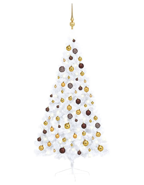 Încărcați imaginea în vizualizatorul Galerie, Jumătate brad Crăciun pre-iluminat cu set globuri, alb, 150 cm Lando - Lando
