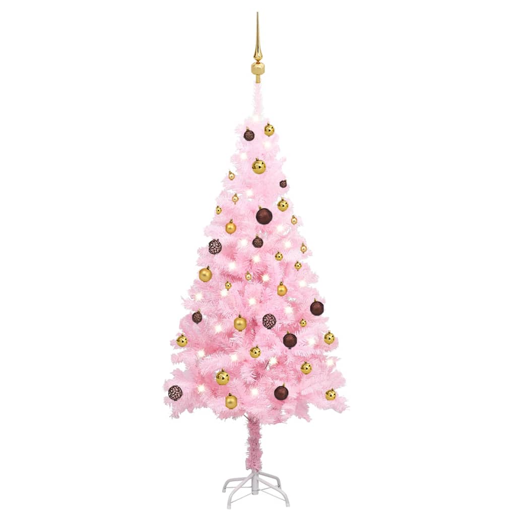 Brad Crăciun pre-iluminat cu set globuri, roz, 150 cm, PVC Lando - Lando
