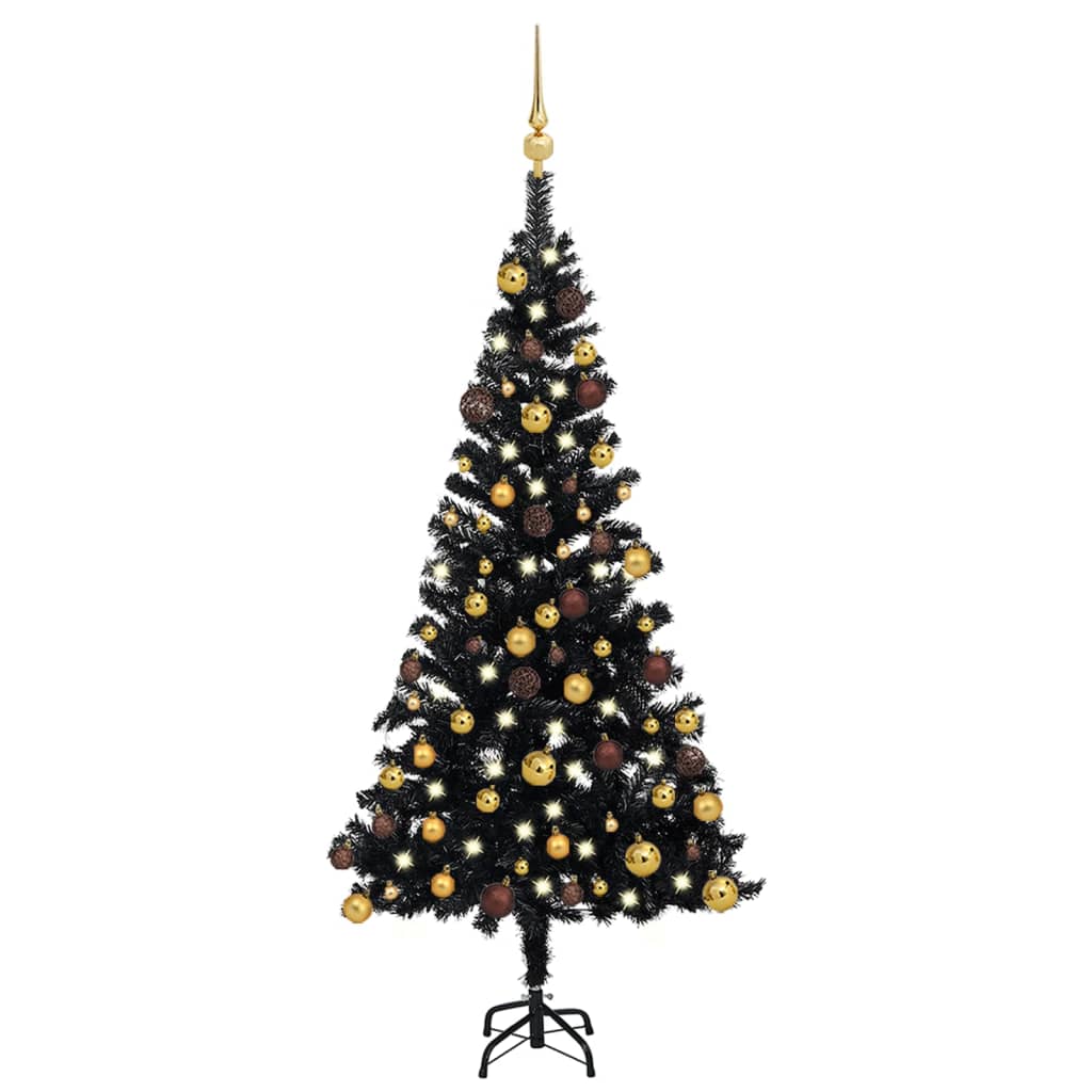 Brad Crăciun pre-iluminat cu set globuri, negru, 120 cm, PVC Lando - Lando