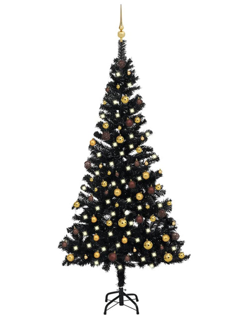 Încărcați imaginea în vizualizatorul Galerie, Brad Crăciun pre-iluminat cu set globuri, negru, 150 cm, PVC Lando - Lando
