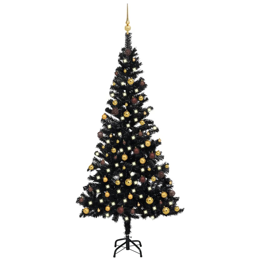 Brad Crăciun pre-iluminat cu set globuri, negru, 150 cm, PVC Lando - Lando