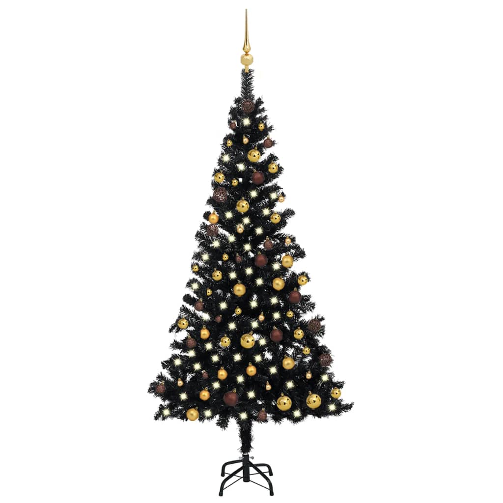 Brad Crăciun pre-iluminat cu set globuri, negru, 180 cm, PVC Lando - Lando