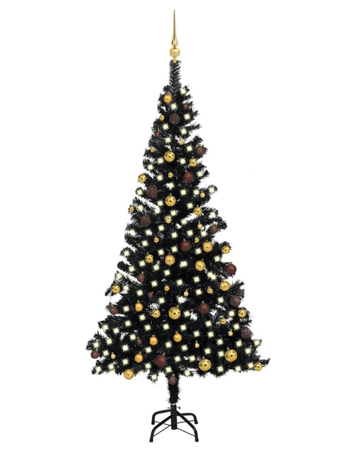 Încărcați imaginea în vizualizatorul Galerie, Brad Crăciun pre-iluminat cu set globuri, negru, 210 cm, PVC Lando - Lando
