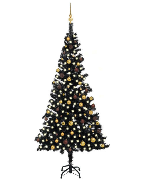 Încărcați imaginea în vizualizatorul Galerie, Brad Crăciun pre-iluminat cu set globuri, negru, 240 cm, PVC Lando - Lando
