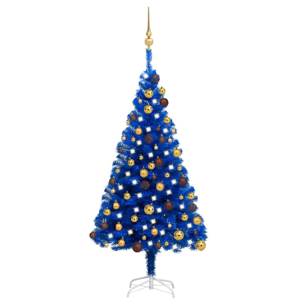 Brad Crăciun pre-iluminat cu set globuri, albastru, 120 cm, PVC Lando - Lando