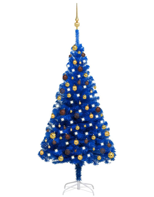 Încărcați imaginea în vizualizatorul Galerie, Brad Crăciun pre-iluminat cu set globuri, albastru, 150 cm, PVC Lando - Lando
