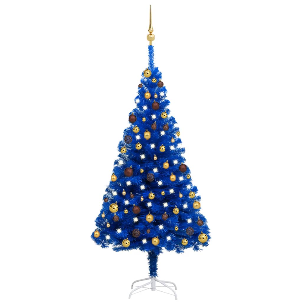 Brad Crăciun pre-iluminat cu set globuri, albastru, 150 cm, PVC Lando - Lando