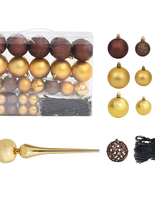 Încărcați imaginea în vizualizatorul Galerie, Brad Crăciun pre-iluminat cu set globuri, auriu, 150 cm, PET Lando - Lando
