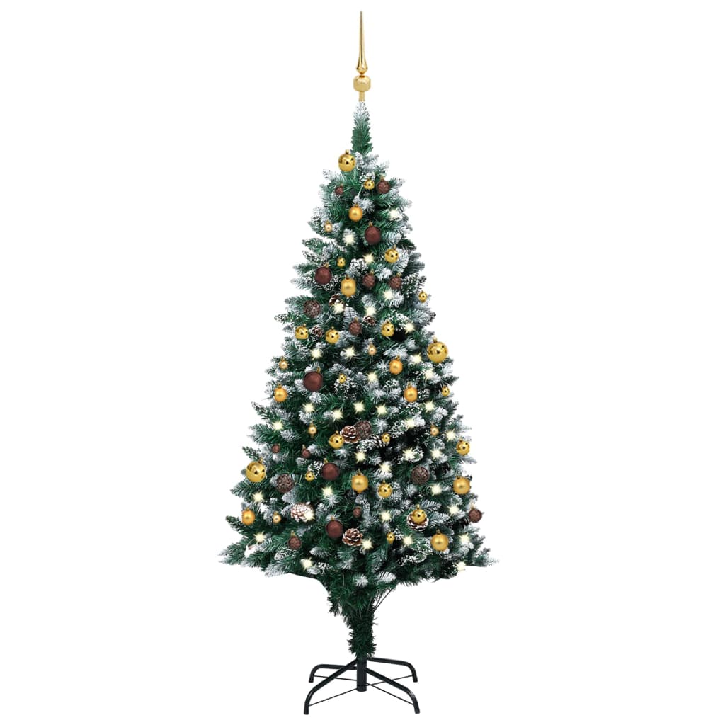 Brad Crăciun artificial pre-iluminat globuri/conuri pin, 180 cm - Lando