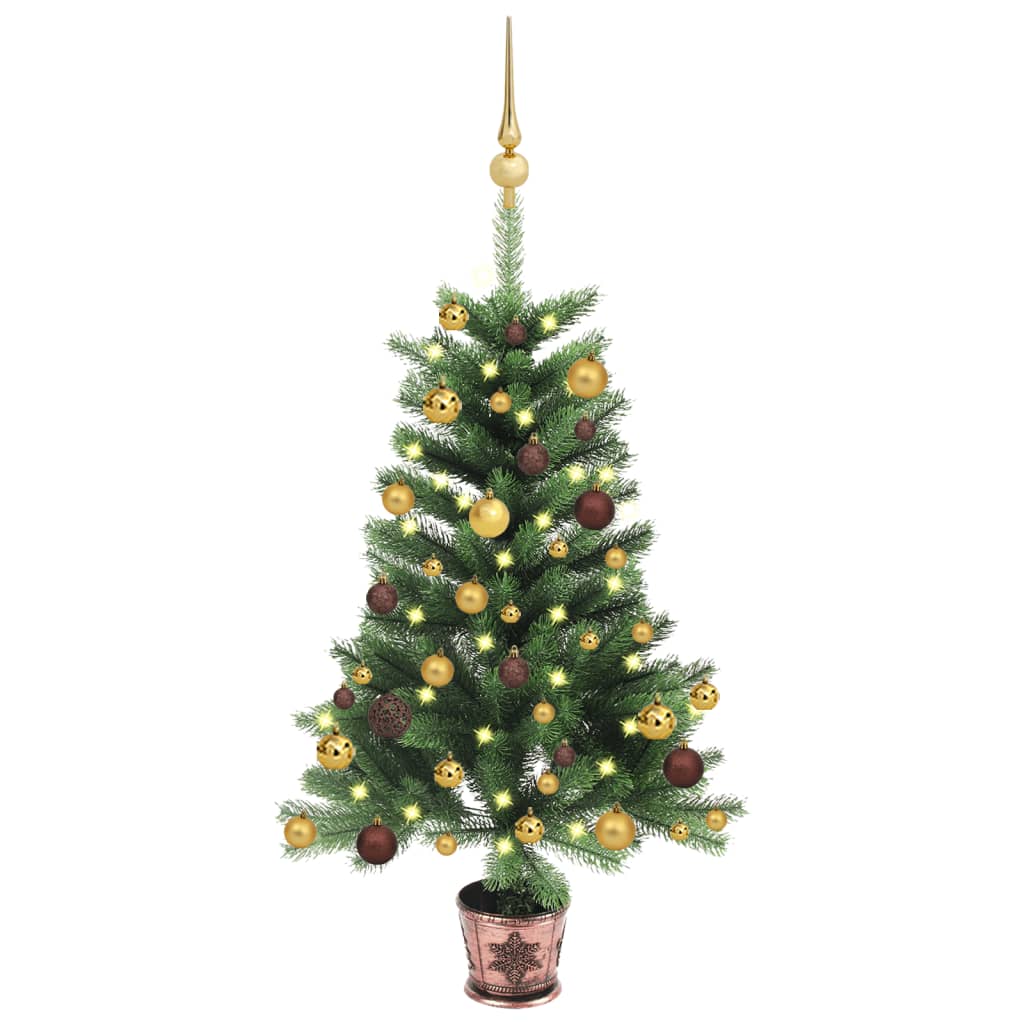 Brad Crăciun pre-iluminat artificial, set globuri, verde, 90 cm - Lando