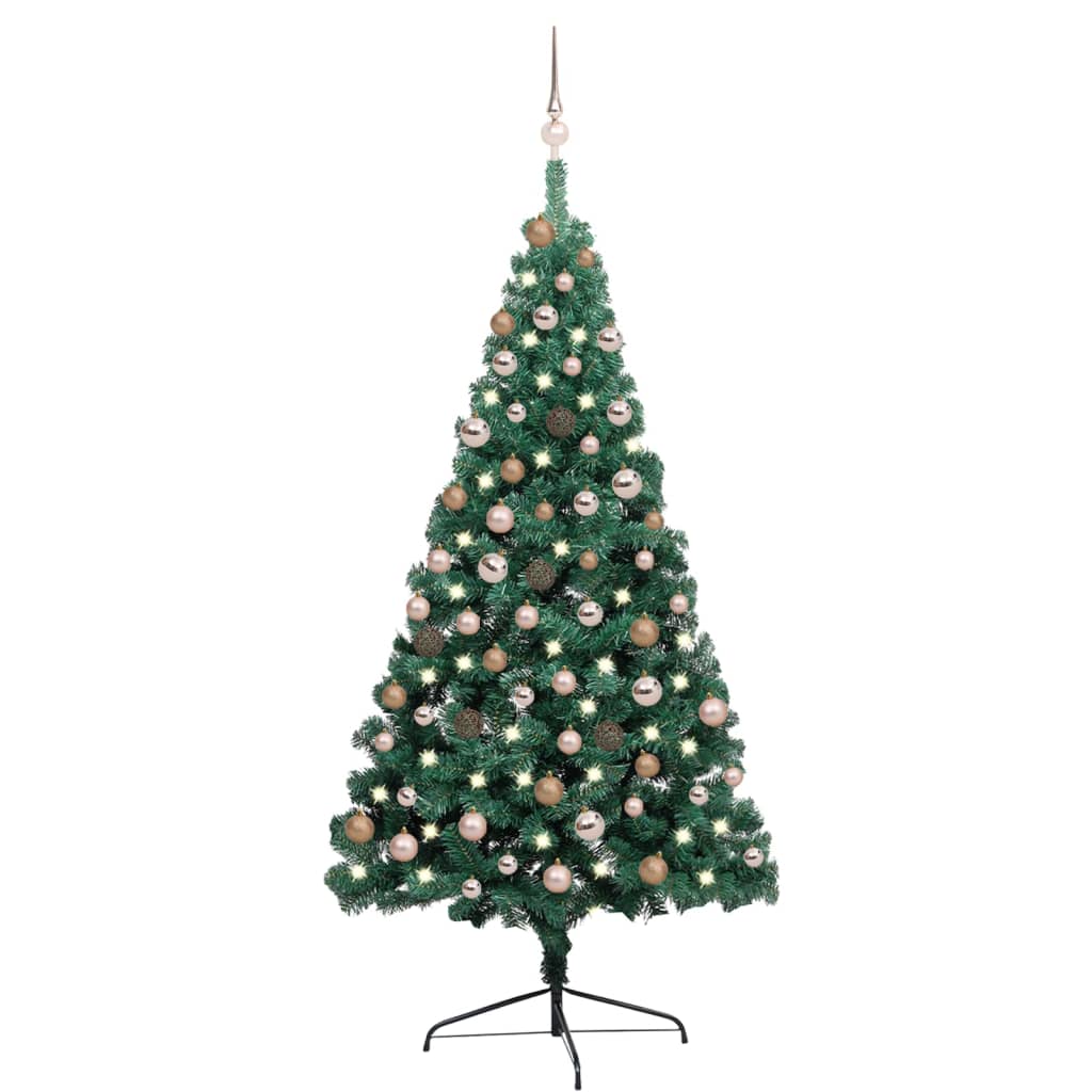 Jumătate brad Crăciun artificial cu set globuri verde 180 cm - Lando