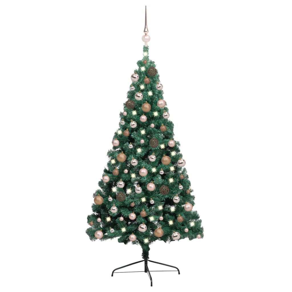 Jumătate brad Crăciun artificial cu set globuri verde 240 cm - Lando
