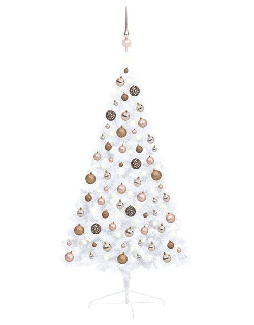 Încărcați imaginea în vizualizatorul Galerie, Jumătate brad Crăciun artificial cu set globuri, alb, 120 cm - Lando

