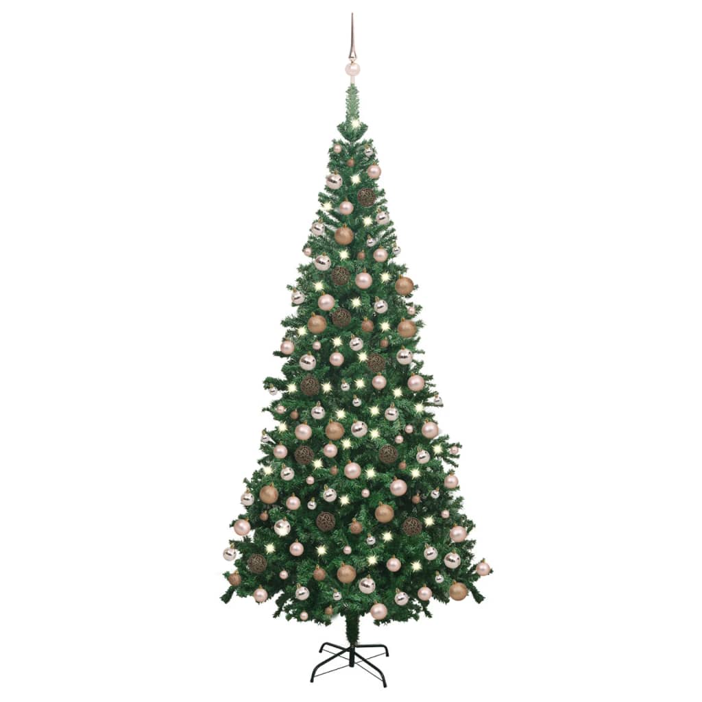Brad de Crăciun pre-iluminat cu set globuri, verde, 240 cm, L - Lando