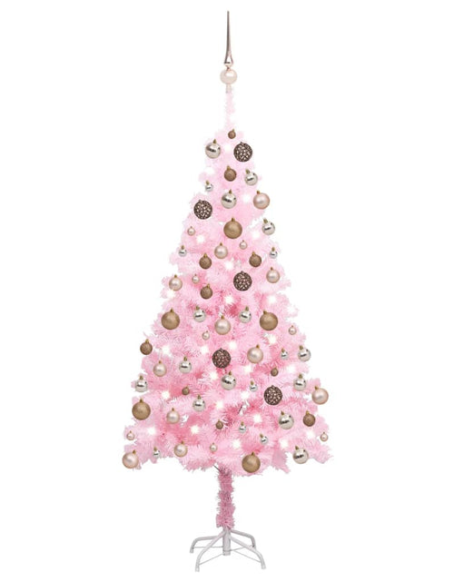 Încărcați imaginea în vizualizatorul Galerie, Brad Crăciun pre-iluminat cu set globuri, roz, 120 cm, PVC - Lando
