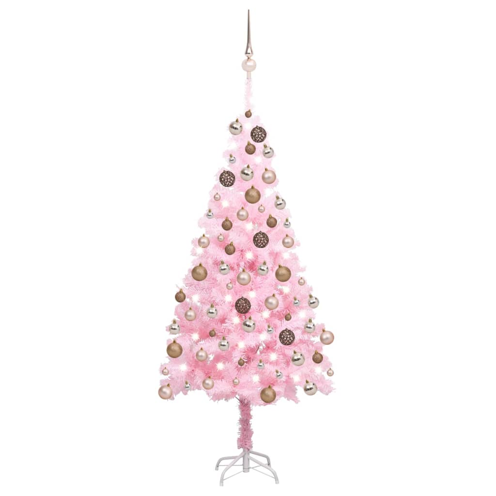 Brad Crăciun pre-iluminat cu set globuri, roz, 180 cm, PVC - Lando