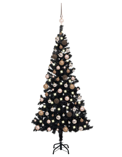 Încărcați imaginea în vizualizatorul Galerie, Brad Crăciun pre-iluminat cu set globuri, negru, 150 cm, PVC - Lando
