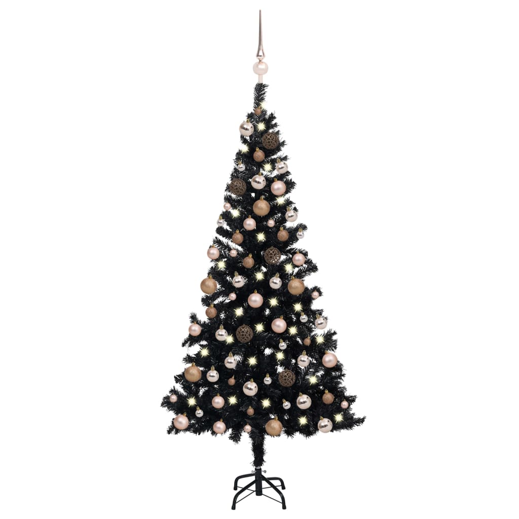Brad Crăciun pre-iluminat cu set globuri, negru, 150 cm, PVC - Lando