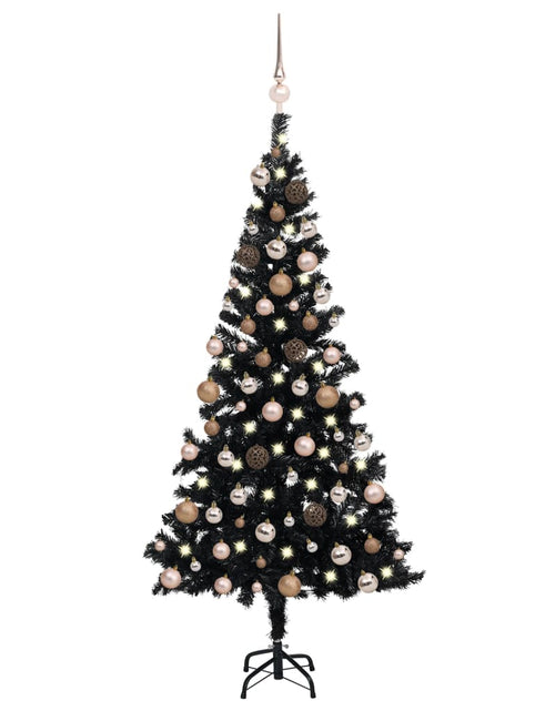 Încărcați imaginea în vizualizatorul Galerie, Brad Crăciun pre-iluminat cu set globuri, negru, 180 cm, PVC - Lando
