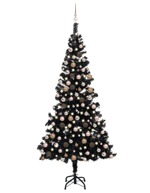 Încărcați imaginea în vizualizatorul Galerie, Brad Crăciun pre-iluminat cu set globuri, negru, 240 cm, PVC - Lando
