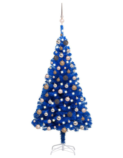 Încărcați imaginea în vizualizatorul Galerie, Brad Crăciun pre-iluminat cu set globuri, albastru, 120 cm, PVC - Lando
