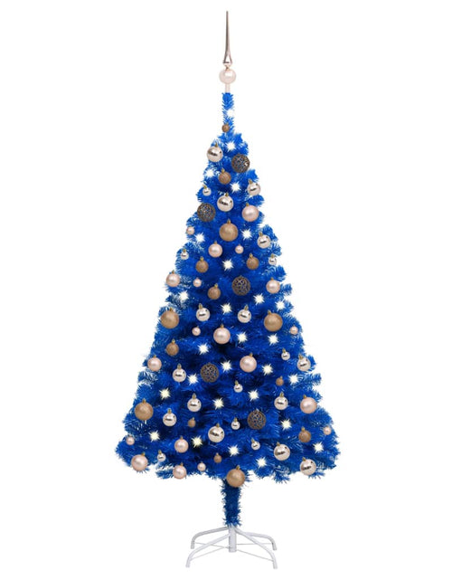 Încărcați imaginea în vizualizatorul Galerie, Brad Crăciun pre-iluminat cu set globuri, albastru, 150 cm, PVC - Lando
