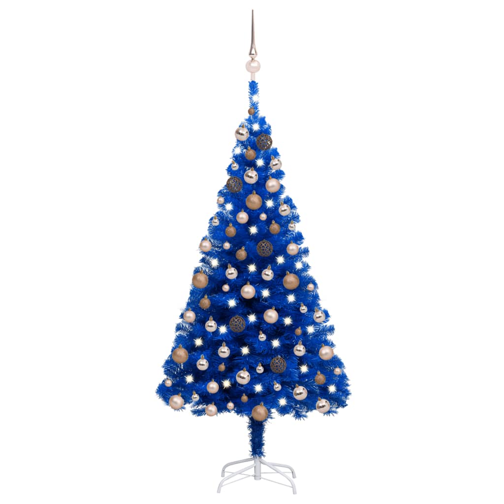 Brad Crăciun pre-iluminat cu set globuri, albastru, 180 cm, PVC - Lando