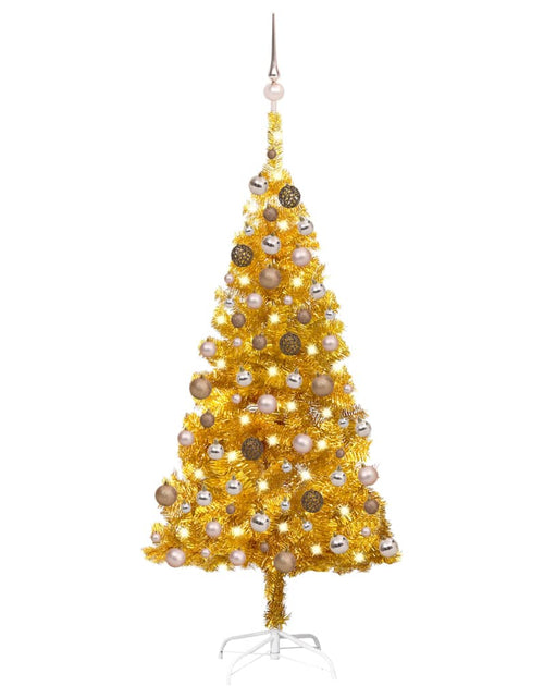 Încărcați imaginea în vizualizatorul Galerie, Brad Crăciun pre-iluminat cu set globuri, auriu, 120 cm, PET
