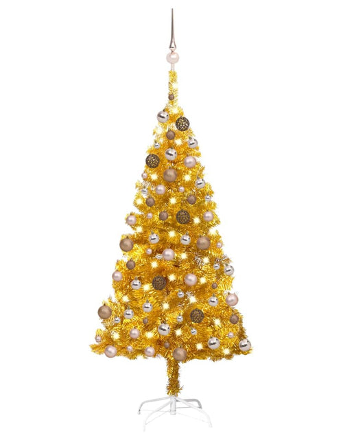 Încărcați imaginea în vizualizatorul Galerie, Brad Crăciun pre-iluminat cu set globuri, auriu, 150 cm, PET - Lando
