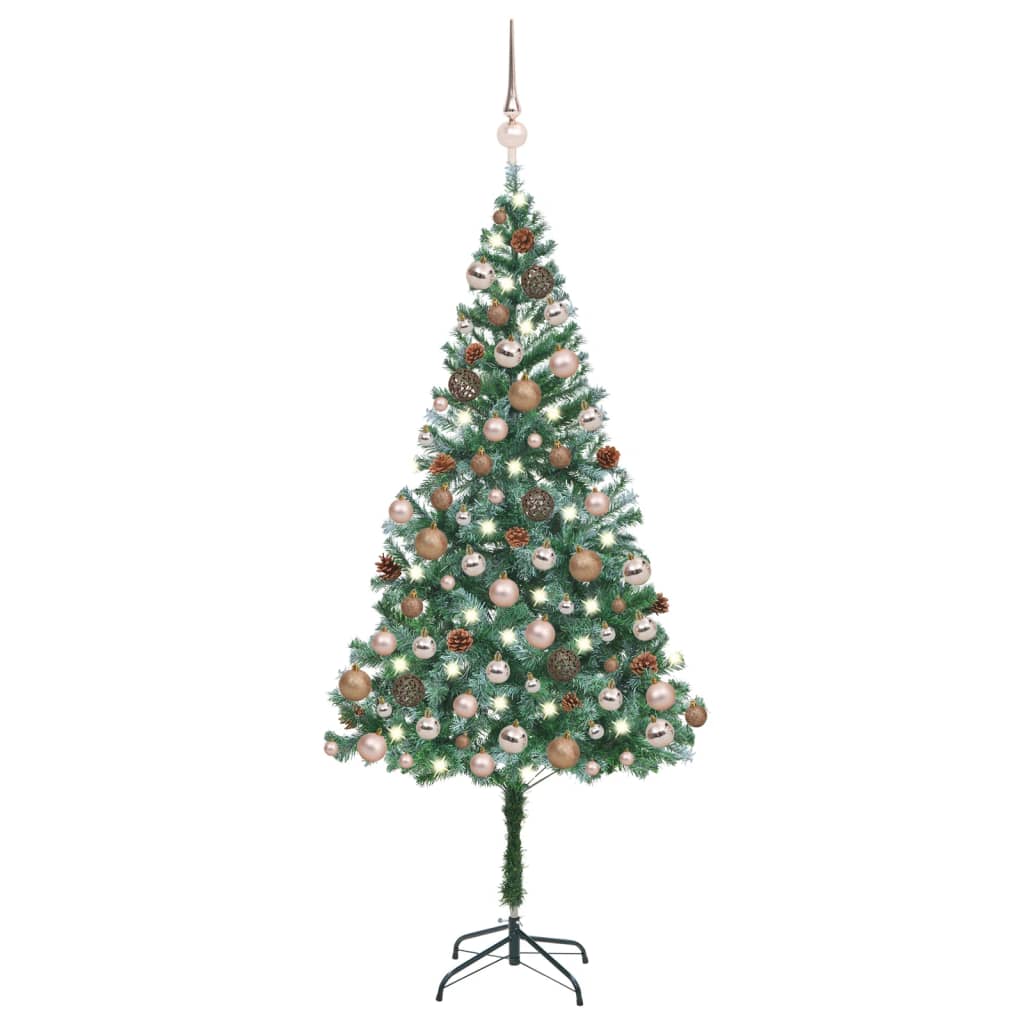 Brad Crăciun artificial pre-iluminat globuri/conuri pin 180 cm - Lando