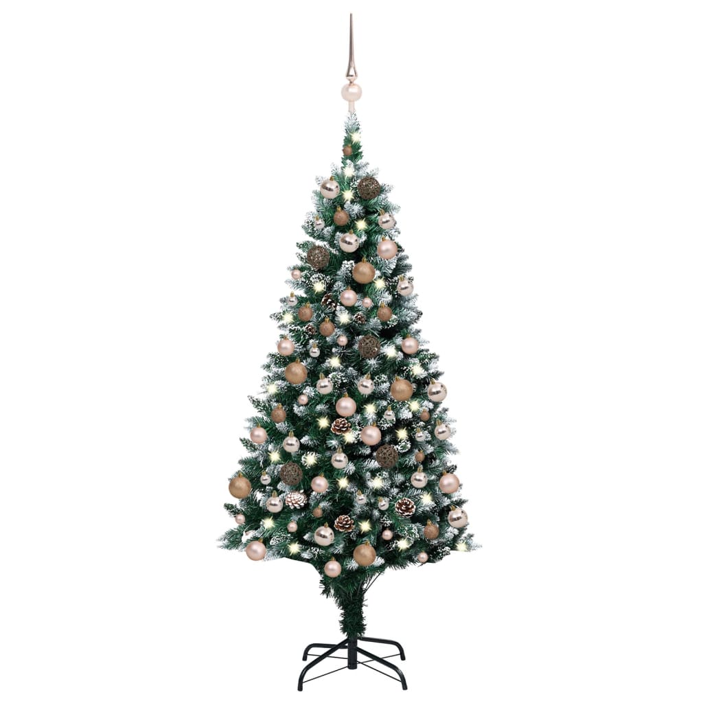 Brad Crăciun artificial pre-iluminat globuri/conuri pin 150 cm - Lando