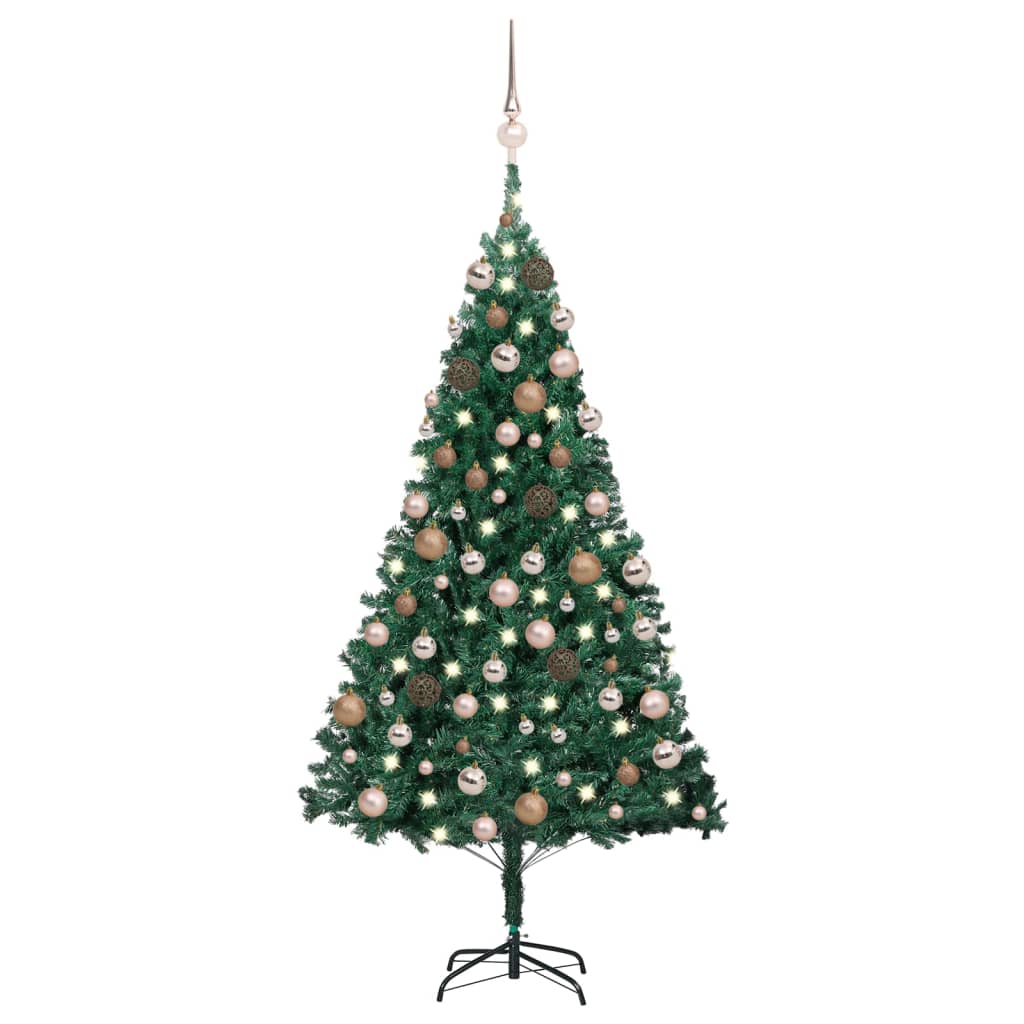 Brad Crăciun pre-iluminat cu set globuri, verde, 120 cm, PVC - Lando