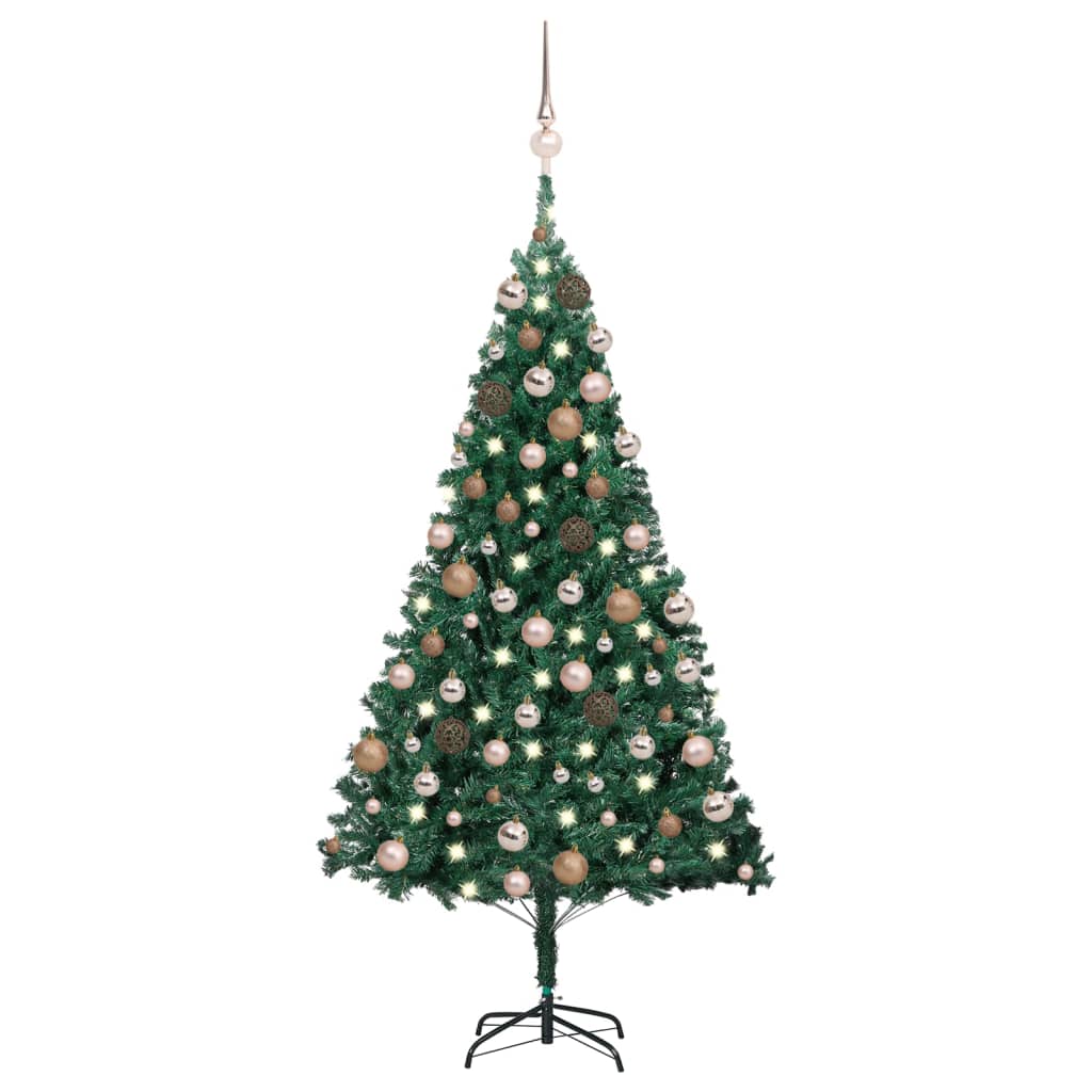 Brad Crăciun pre-iluminat cu set globuri, verde, 180 cm, PVC - Lando