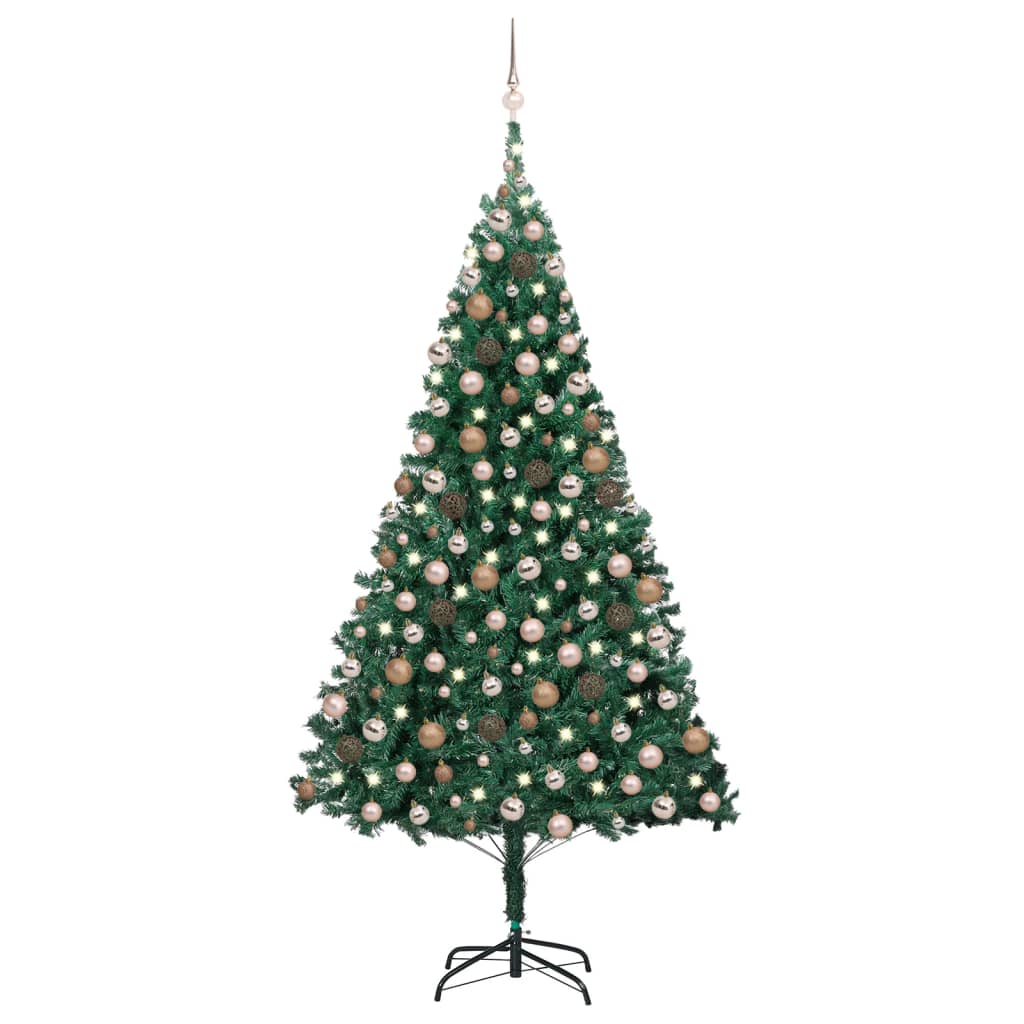 Brad de Crăciun pre-iluminat cu set globuri, verde, 210 cm, PVC - Lando