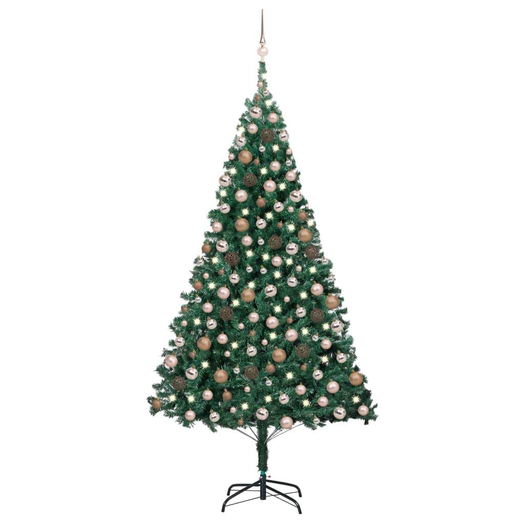 Brad Crăciun artificial pre-iluminat, set globuri, verde 240 cm - Lando