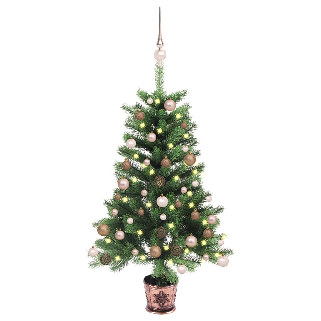 Brad Crăciun pre-iluminat artificial, set globuri, verde, 65 cm - Lando