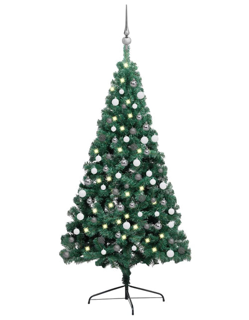 Загрузите изображение в средство просмотра галереи, Jumătate brad Crăciun pre-iluminat cu set globuri verde 150 cm - Lando
