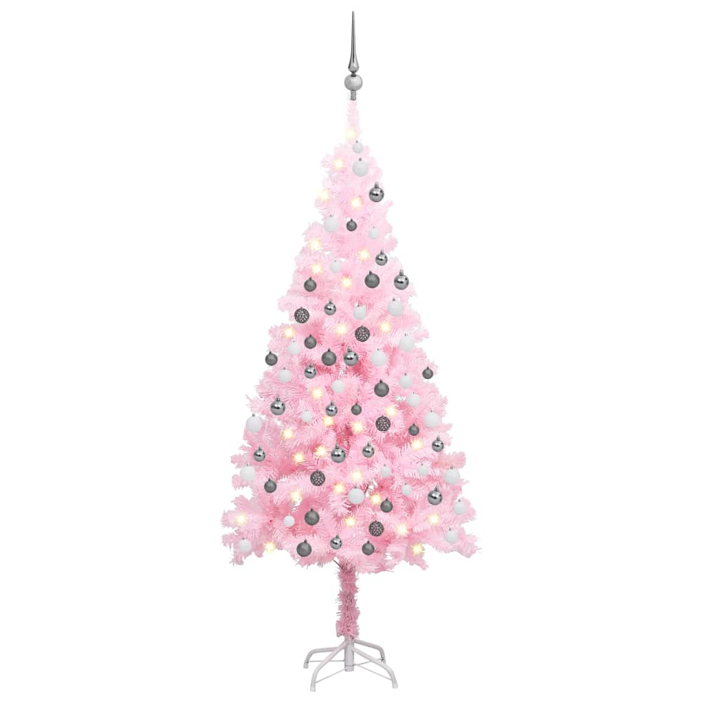 Brad Crăciun pre-iluminat cu set globuri, roz, 150 cm, PVC - Lando