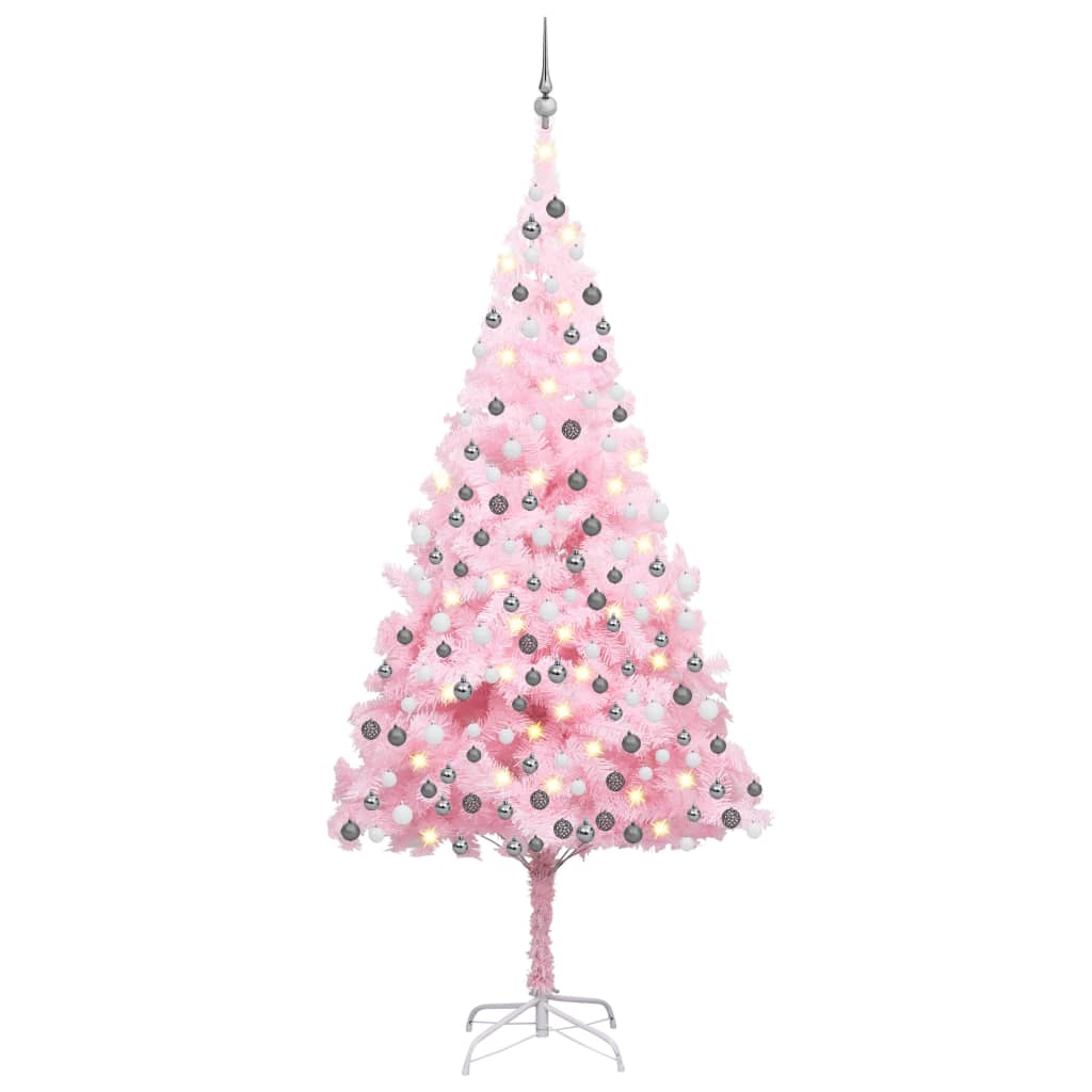 Brad Crăciun pre-iluminat cu set globuri, roz, 240 cm, PVC - Lando