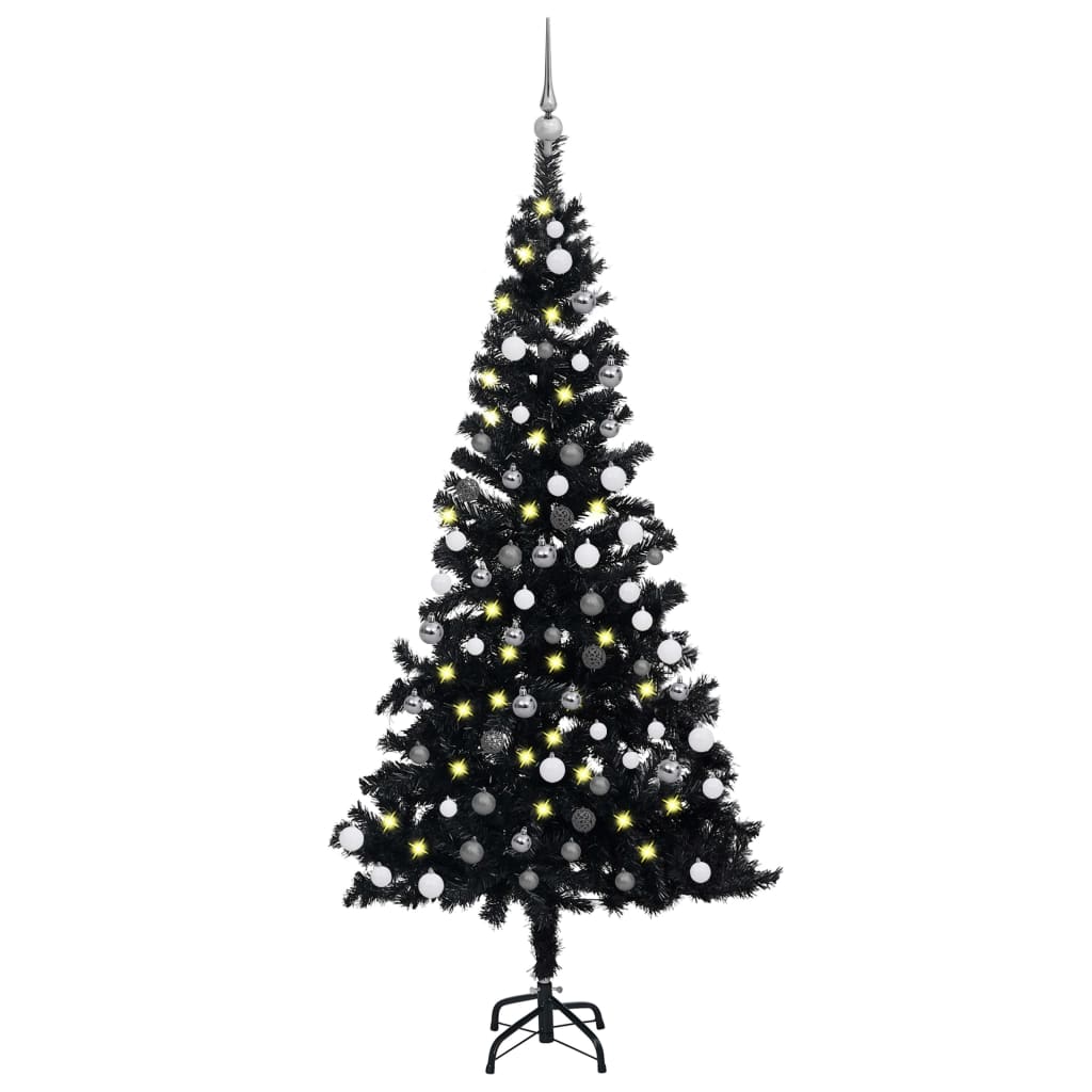 Brad Crăciun pre-iluminat cu set globuri, negru, 120 cm, PVC - Lando